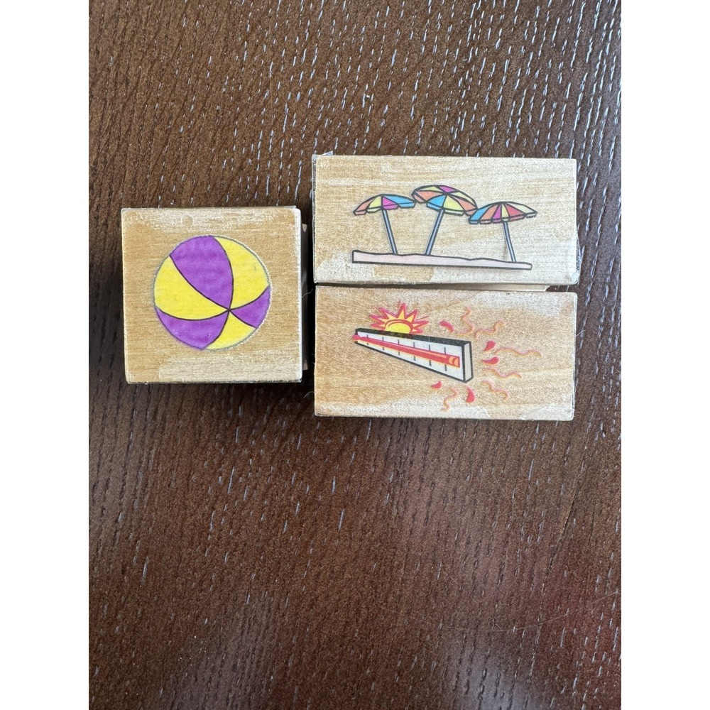 Vintage Westwater Enterprises Beach Rubber Stamps Ball Umbrella Thermometer Set